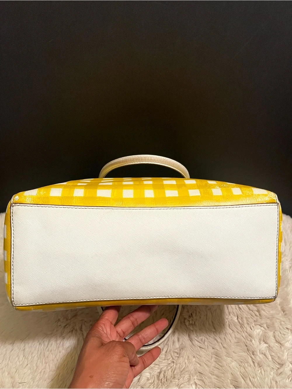 Rare Coach Madison Gingham Leather East West Yellow and Cream Ombre Check Tote